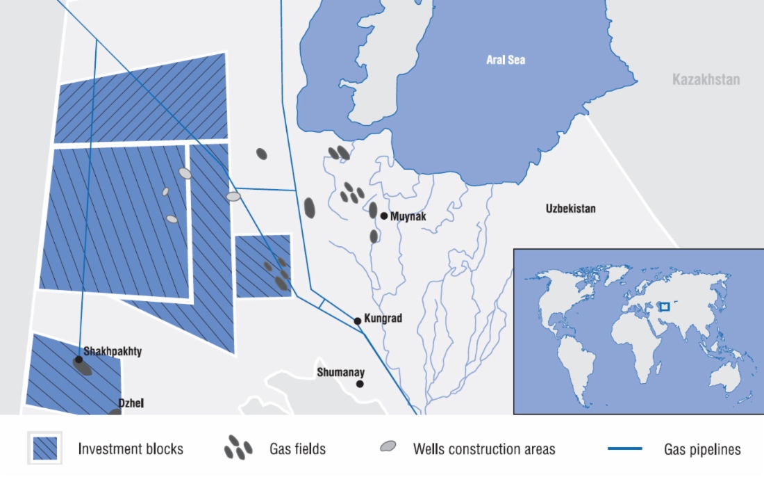 Hydrocarbon prospecting, exploration and production areas owned by Gazprom in Uzbekistan (Ustyurt region)