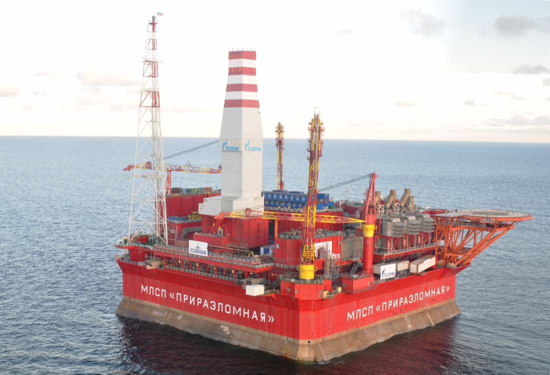 Prirazlomnaya offshore ice-resistant stationary platform in Pechora Sea