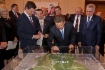 Russian Energy Minister Alexander Novak, Alexey Miller and Serbian President Tomislav Nikolic (in foreground) take part in ceremony of welding first joint of Serbian section of South Stream gas pipeline