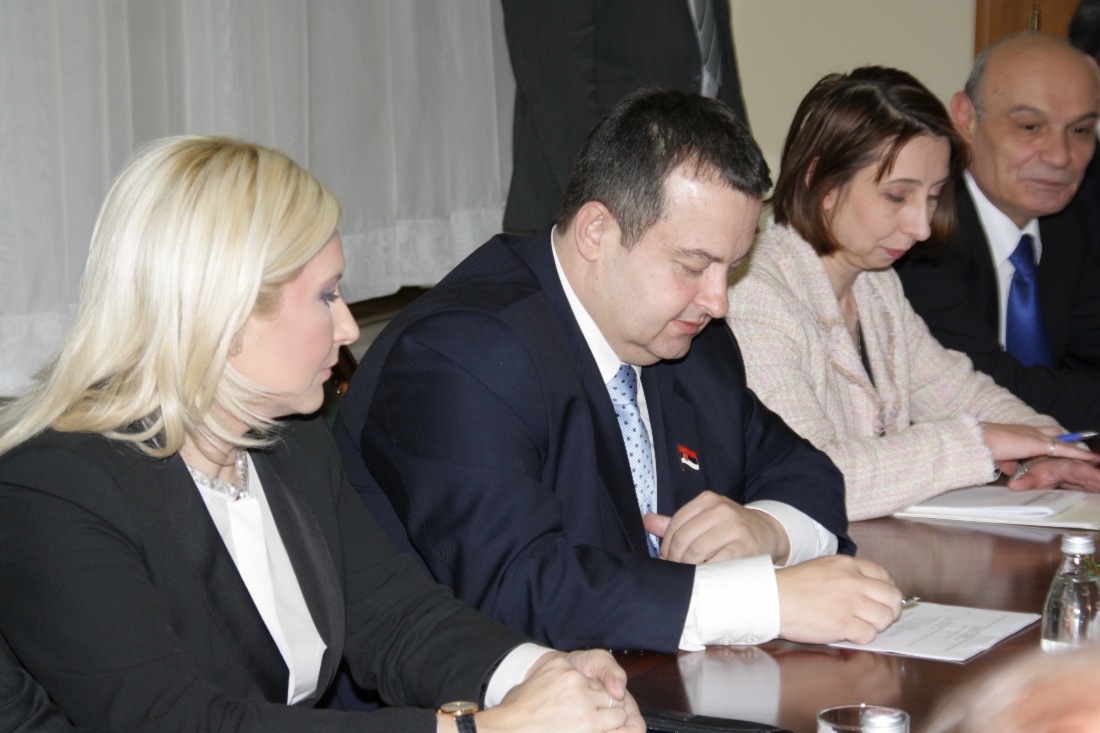 Ivica Dacic, Prime Minister of Republic of Serbia (center) at working meeting with Alexey Miller